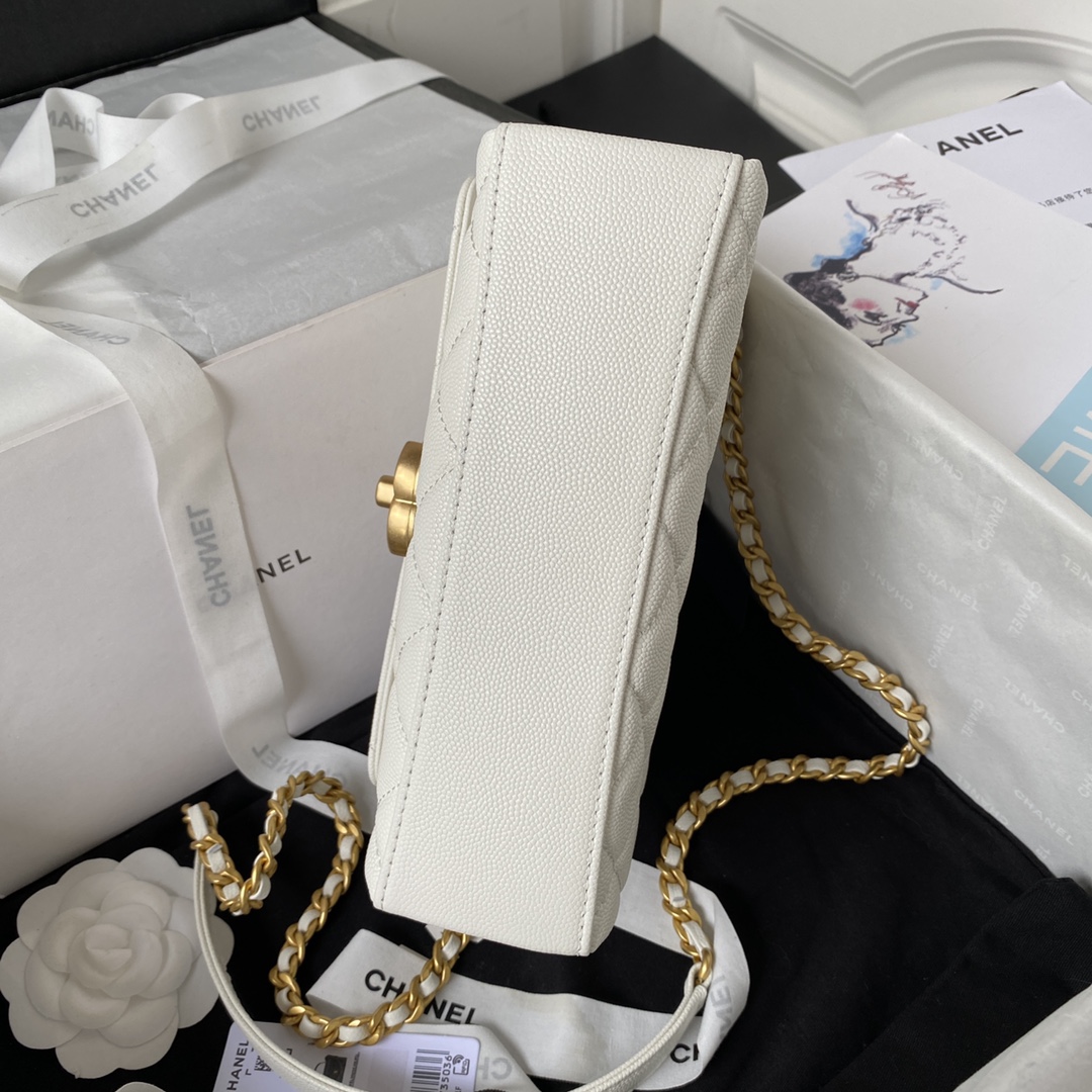 Top Handle Mini Grained Calfskin Flap Chain Handbag Shoulder Bag AS3982 White